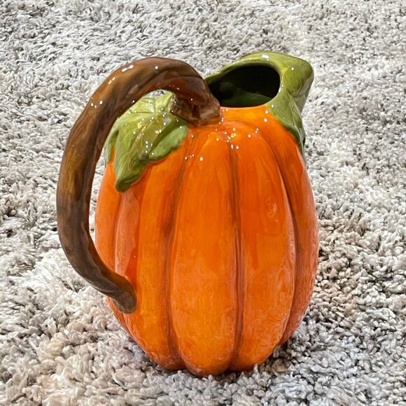 Beautiful Harvest Orange Pumpkin Pitcher Floral Vase Decorative - Picture 4 of 10